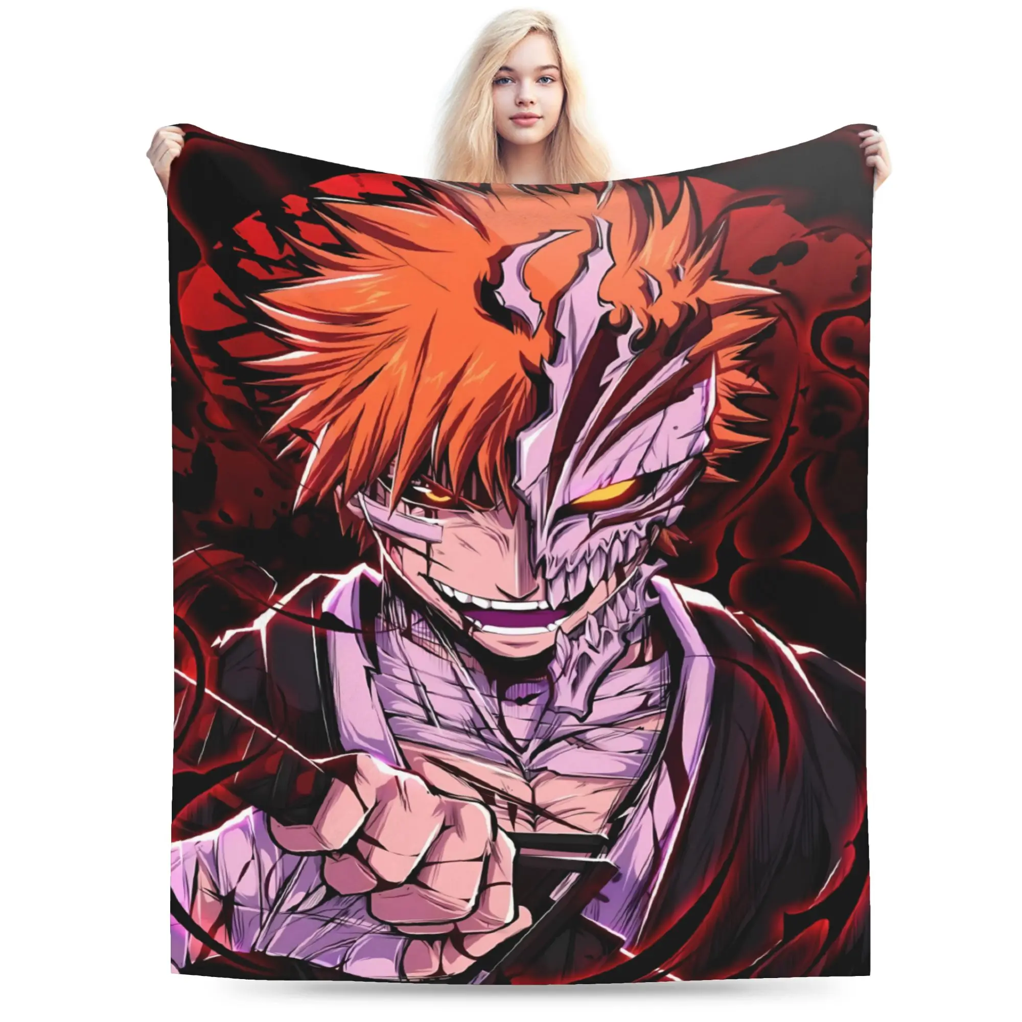 Ichigo Hollow Battle Rage Soft Blankets Bleached Travel Plush Bedding Throws Couch Chair Flannel Bedspread Sofa Bed Cover
