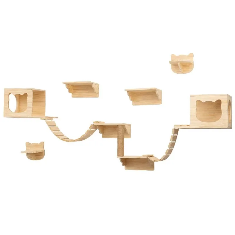 Wall Mounted Cat Climbing Shelf Jumping Board Solid Wooden Cat House One Piece Cat Climbing Shelf