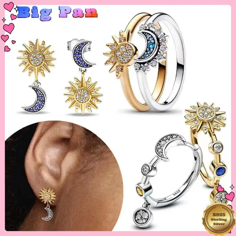 

Silver S925 Star Moon Series Rings Drop Earrings Charming Original Fashion Sun Moon Ring Earring Fine Jewelry For Women Gift