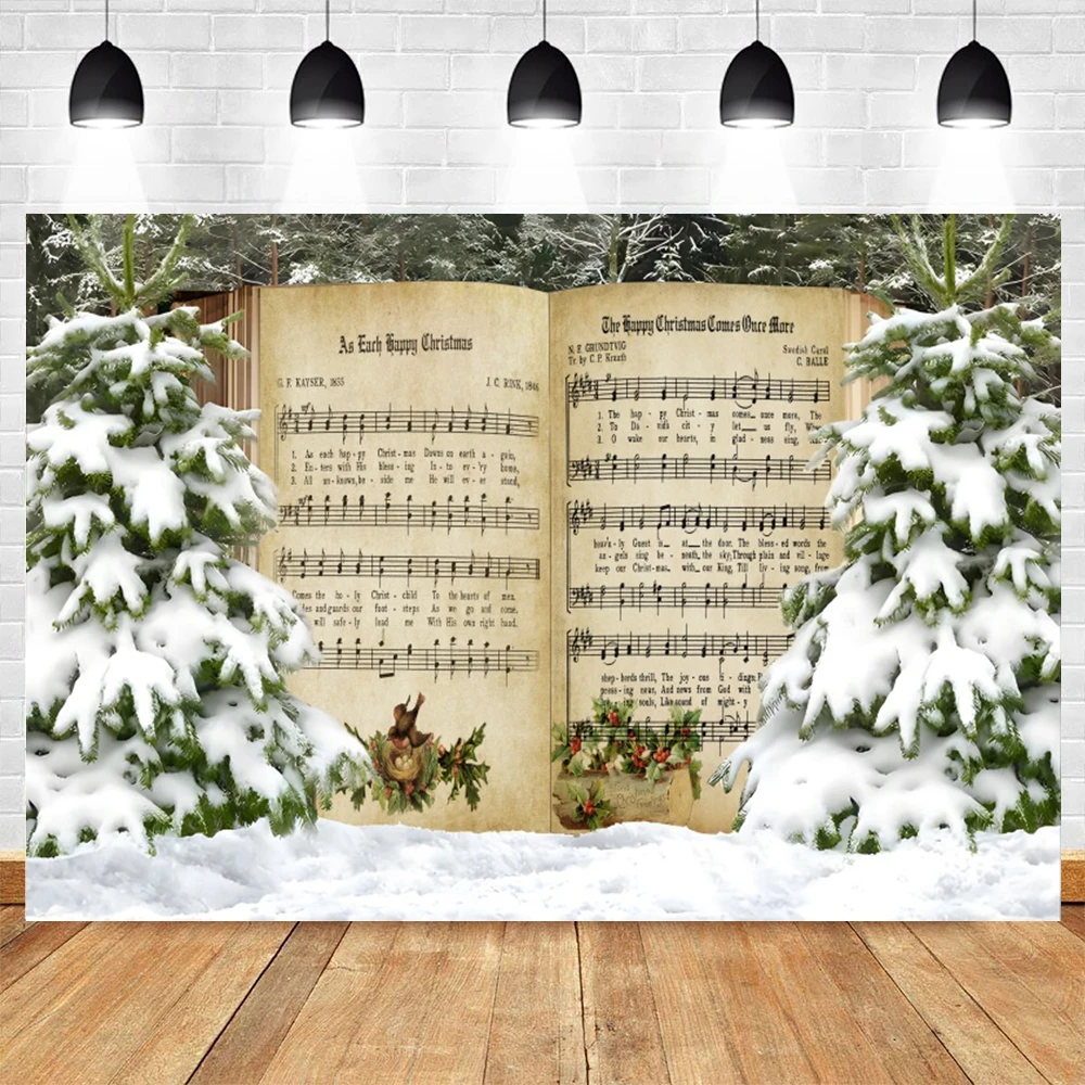 

Winter Christmas Rustic Barn Wood Door Photography Backdrop Xmas Tree Snow Background Banner Kids Party Decor Photo Studio Props