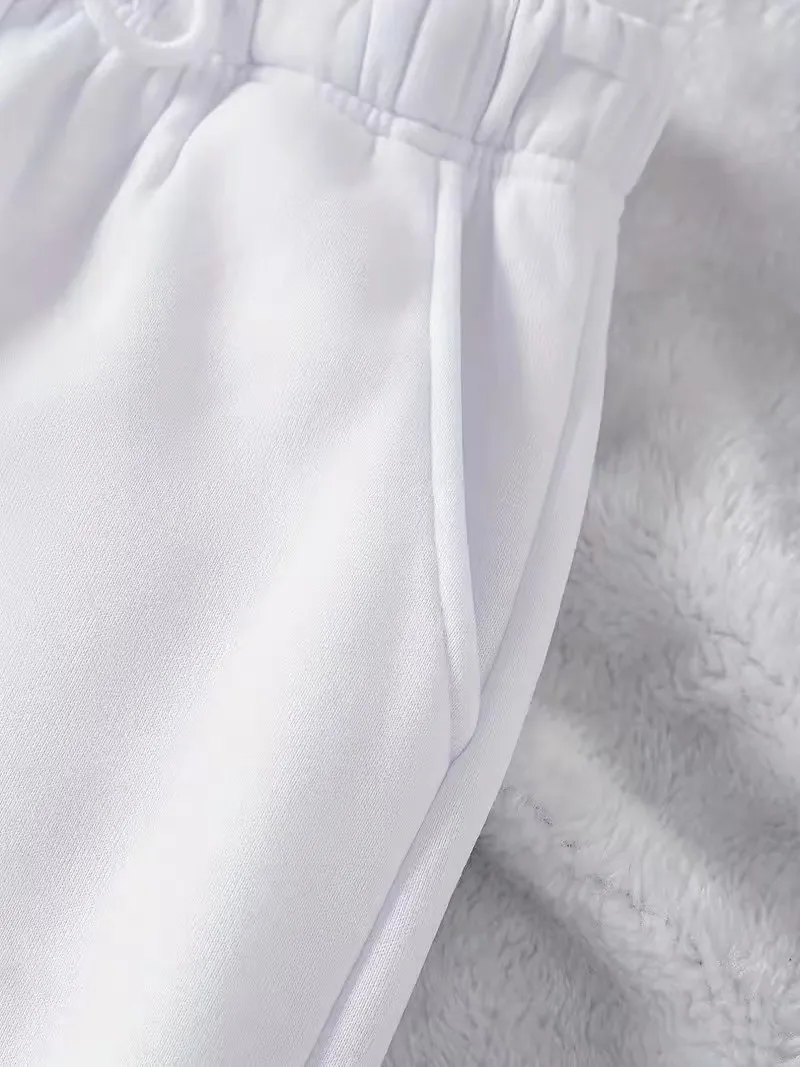 Women's autumn and winter fleece drawstring ankle sports pants, solid color casual diagonal pocket running pants