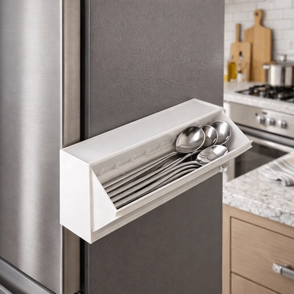 Plastic Magnetic Refrigerator Storage Box Punch Free Wall Mounted Magnetic Storage Shelf Space Saving Large Capacity