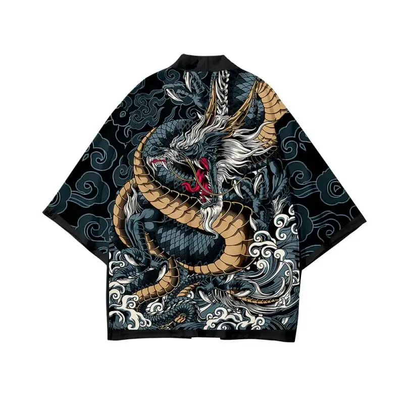 Sommer-Dämonen-Schlangenmuster-Cardigan für Herren, chinesisches Drachenmuster, japanischer Kimono, Übergröße, asiatisches traditionelles Kostüm, Cosplay-Mantel – Detail 12