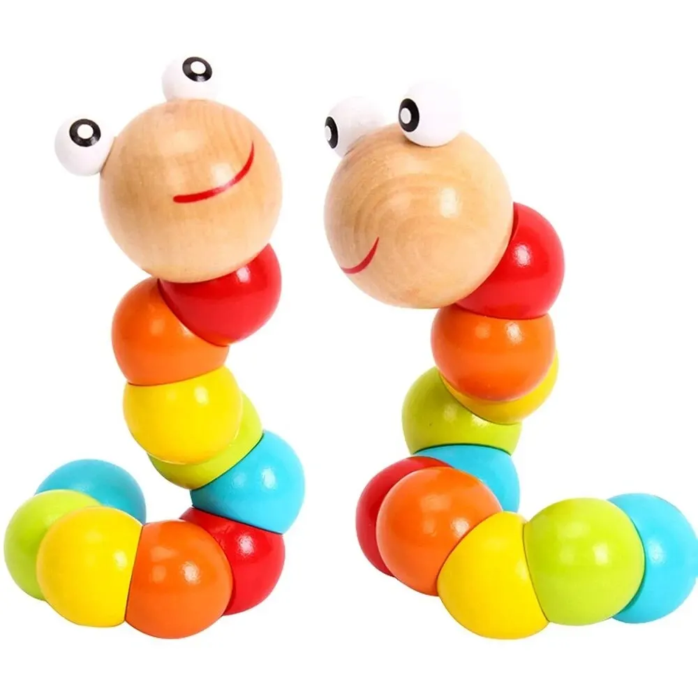 Montessori Wooden Toys Baby\'s Adorable Caterpillar Puppet Bright Color Kids Early Education Learning Toy for Boy Girl Gifts