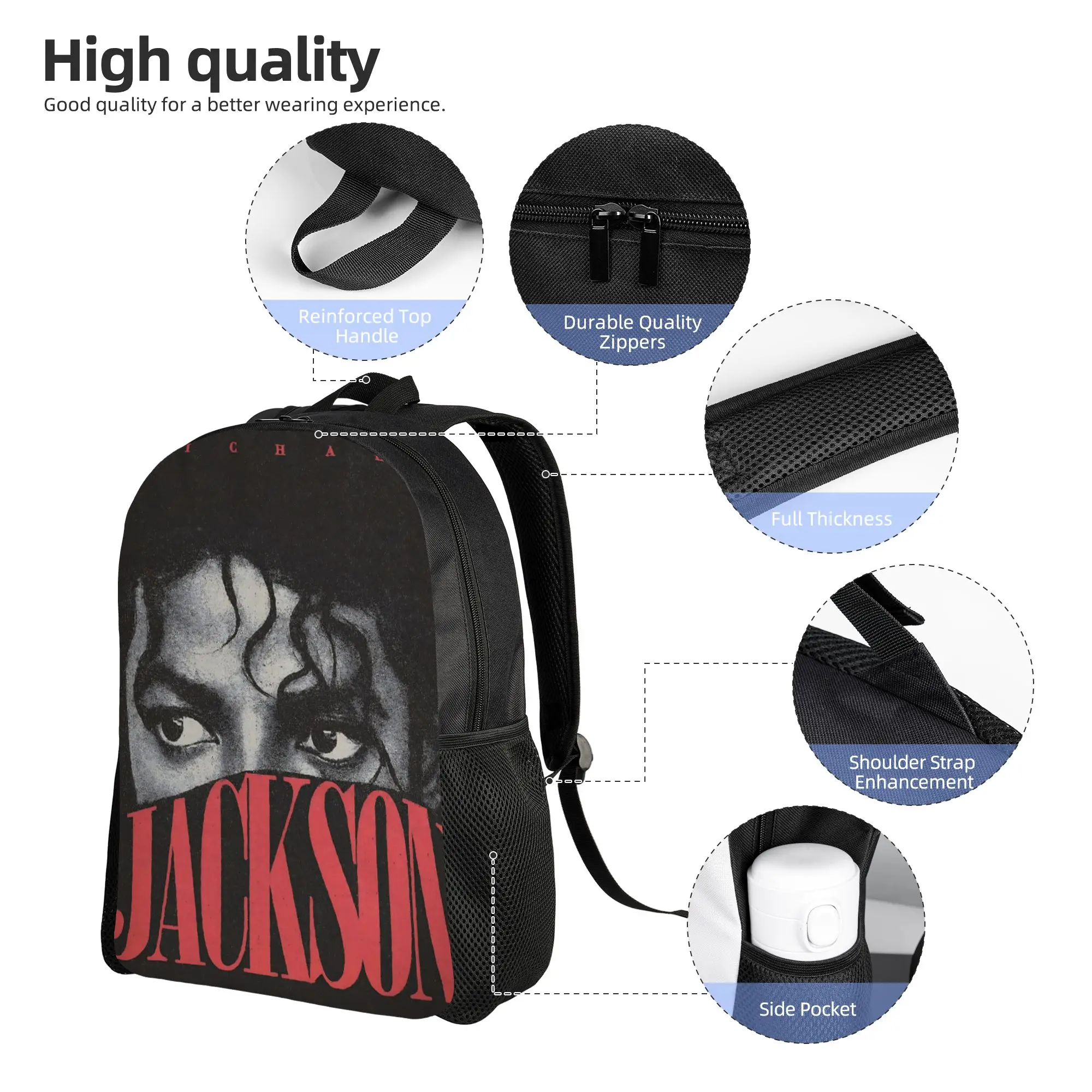 Michaels Jacksons Singer Pop Backpack for Men Women Teenage High School Hiking Travel Daypack  Laptop Canvas Bags Outdoor