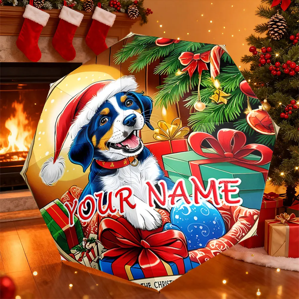 Custom Name Umbrella， Personalized Christmas Dog Umbrella - Festive Gifts & Holiday Cheer ,Portable Folding Umbrella, Gift
