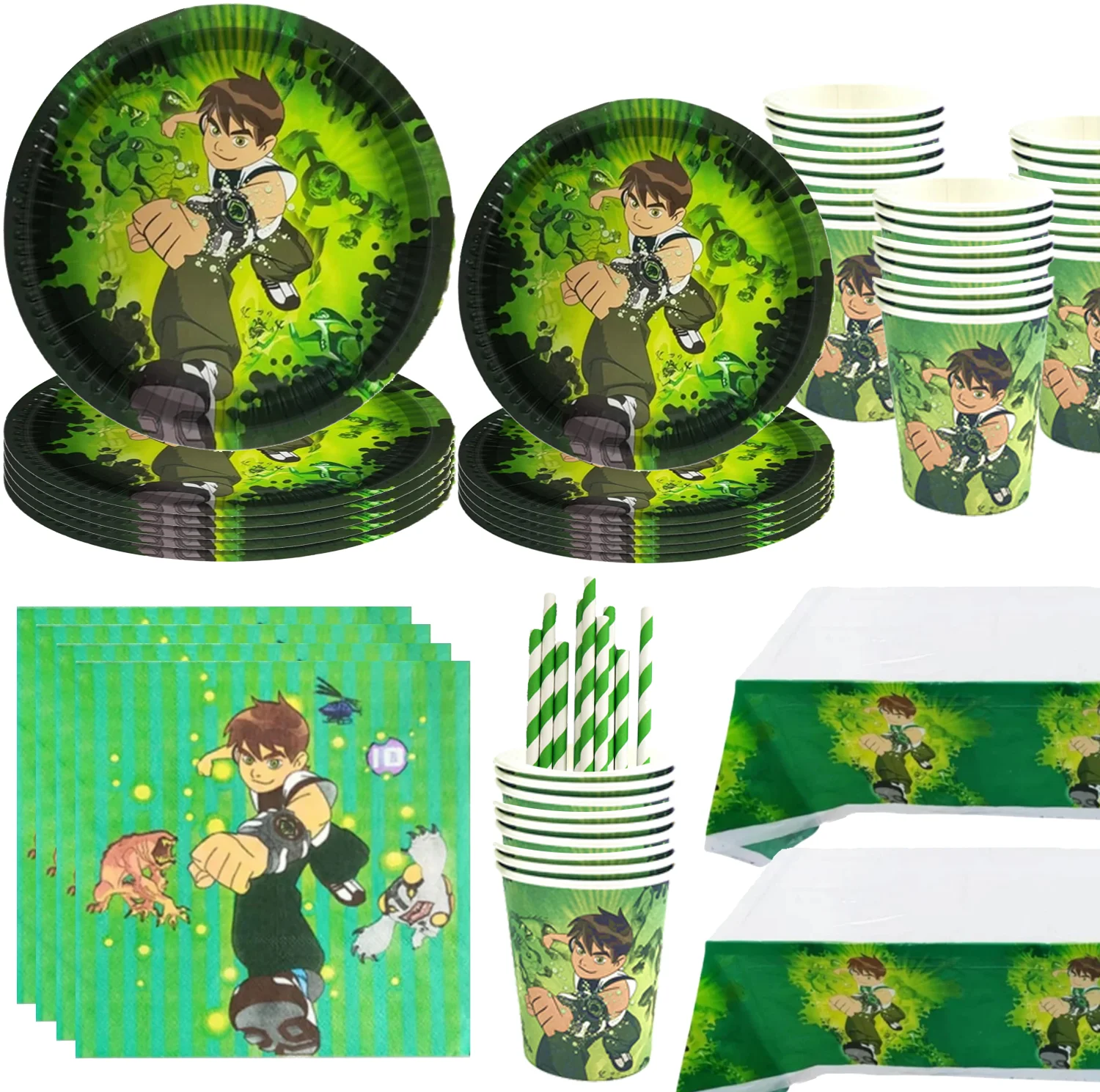 

Cartoon Theme Ben-ten Boys Birthday Party Disposable Tableware Paper Cup Plate Balloon Kids Ben-10 Party Baby Shower Supplies