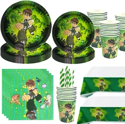 Cartoon Theme Ben-ten Boys Birthday Party Disposable Tableware Paper Cup Plate Balloon Kids Ben-10 Party Baby Shower Supplies