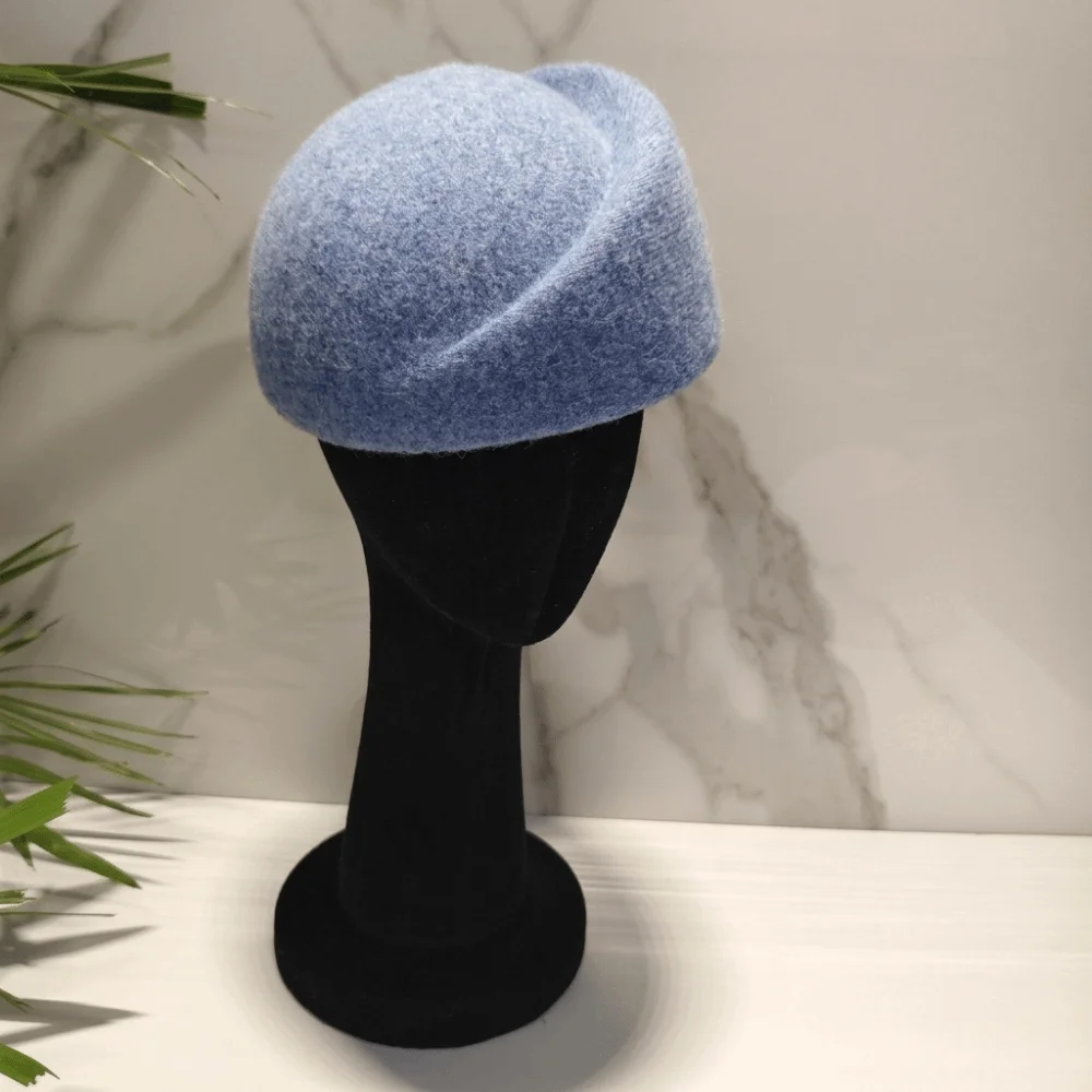 Elegant Wool Blend Pillbox Hat Teardrop Brimless Beret Hat Foldable Hepburn Silhouette Painter Beret For Women