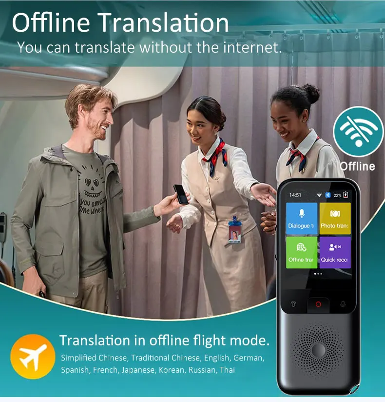 مترجم محمول في الوقت الحقيقي مترجم صور صوتي ذكي 138 لغة ترجمة 2.4 بوصة شاشة تعمل باللمس غير متصل