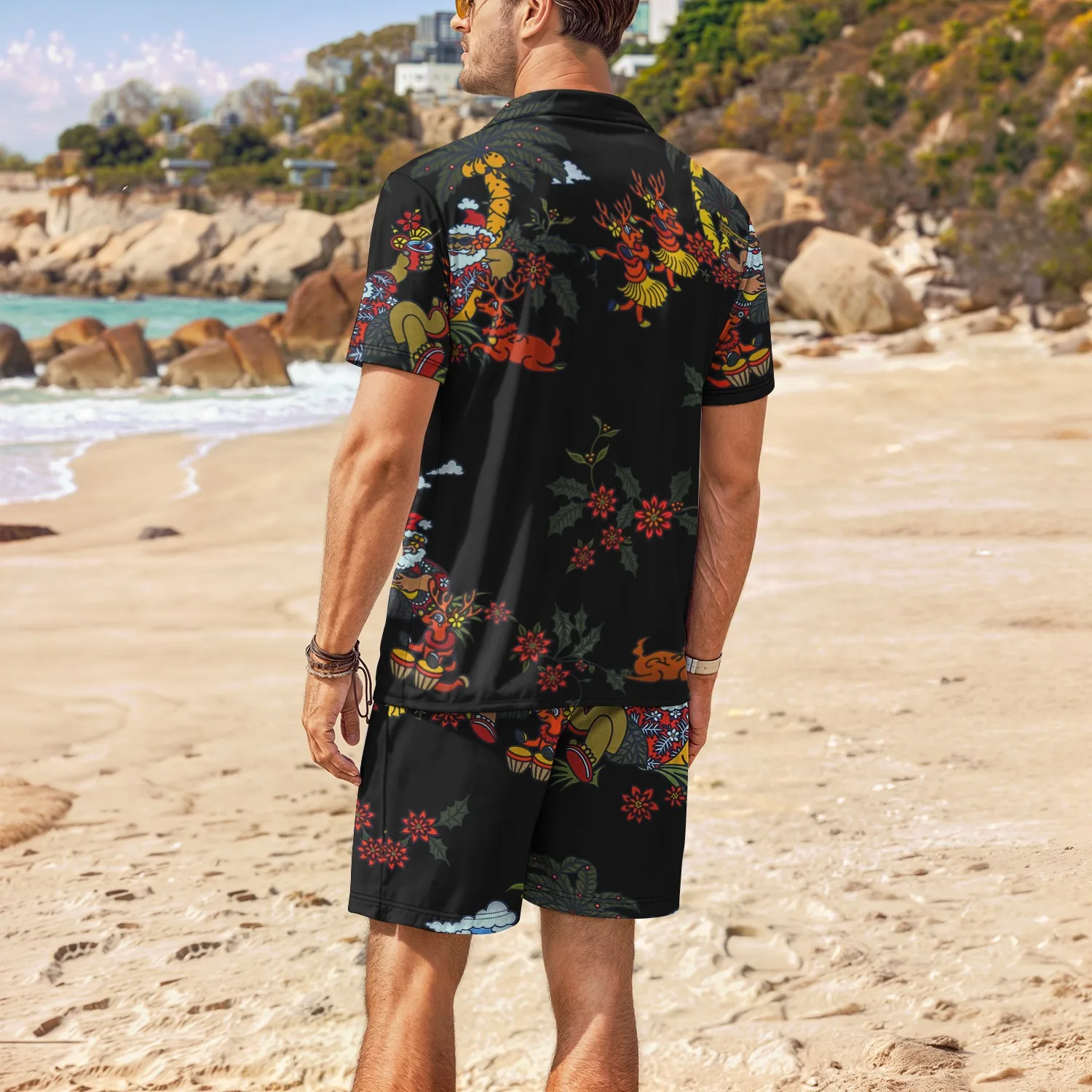 Palm Tree Tropical Men's Degree 3D Printed Hawaiian Shirt and Shorts Ensemble Casual Fashion Short Sleeve Shirt Set for Warm