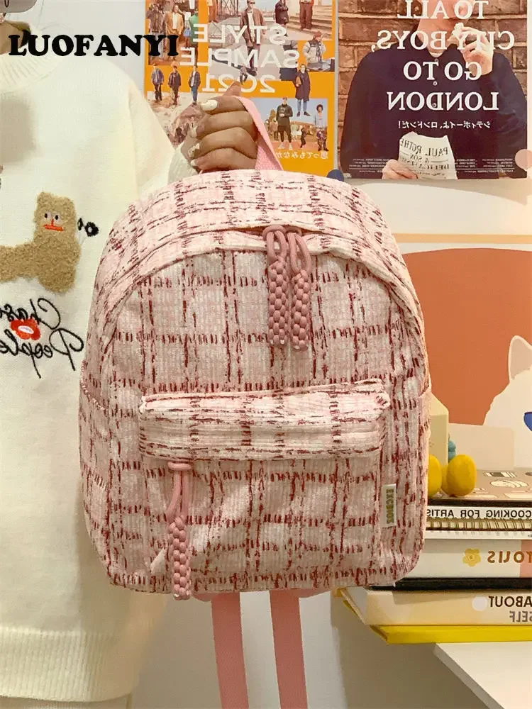 

Japanese Fresh Plaid Literary Youth Travel Knapsack Autumn New Preppy School Backpack for Student Casual Y2k Mochilas Para Mujer