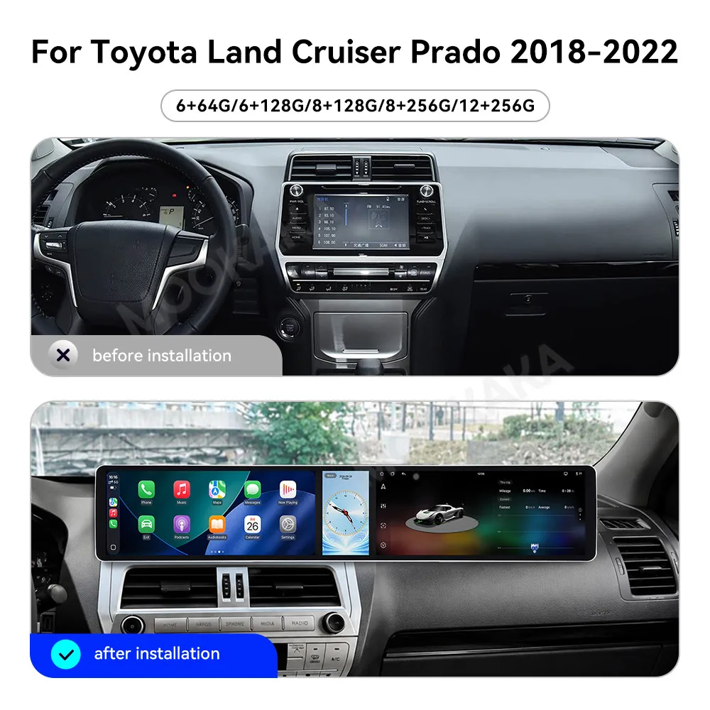 Double 12.3 Inch Screen Car Radio For Toyota Land Cruiser Prado 2018-2022 Android GPS Navigation Multimedia Receiver Head Unit