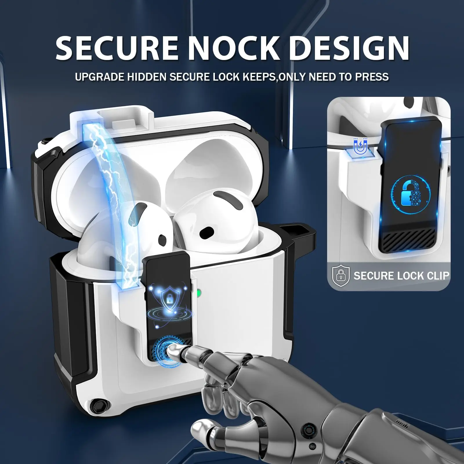 Secure Lock case for AirPods 4th Generation Case Powerful Drop Protection Cover with Cleaner Kit & Keychain for 2024 AirPods 4