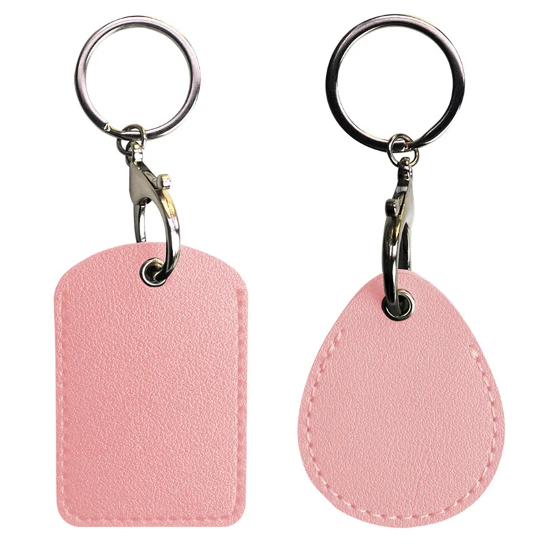 Retro Round Rectangular Keyring Leather Access Card Holder Keychain Community Water Drop Proximity Card Protective Case Key Fob