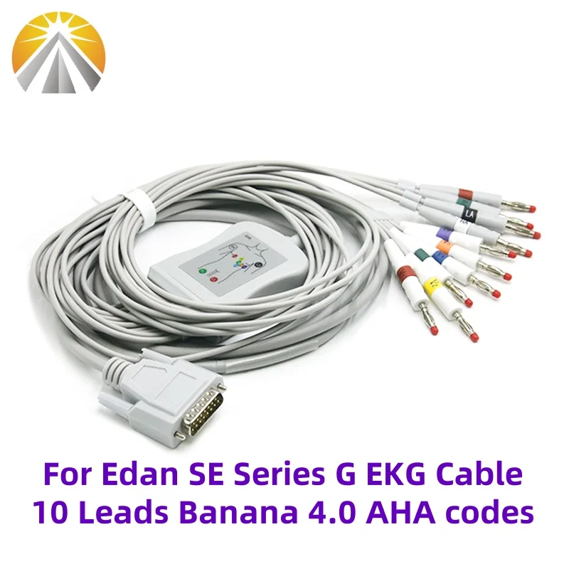 For EDAN ECG Cable SE-1 SE-3 SE-12 SE-601A One Piece 10 Leadwires DB15 Pin Banana 4.0 AHA/IEC Standard 10K Resistor