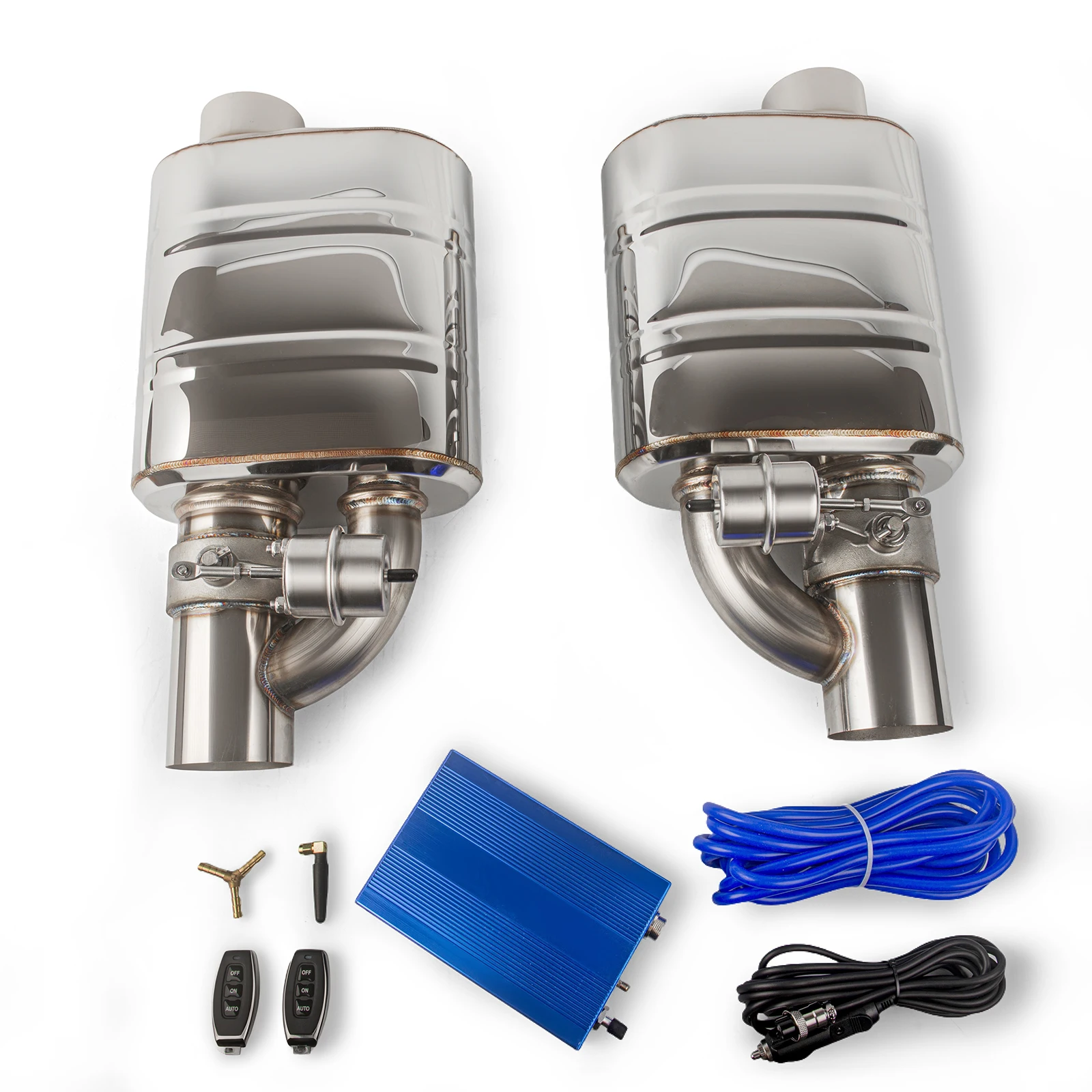 2/2.5/3inch Stainless Steel Exhaust Muffler With Tilting Vacuum Valve And Device Left And Right Electric Exhaust Blue Control