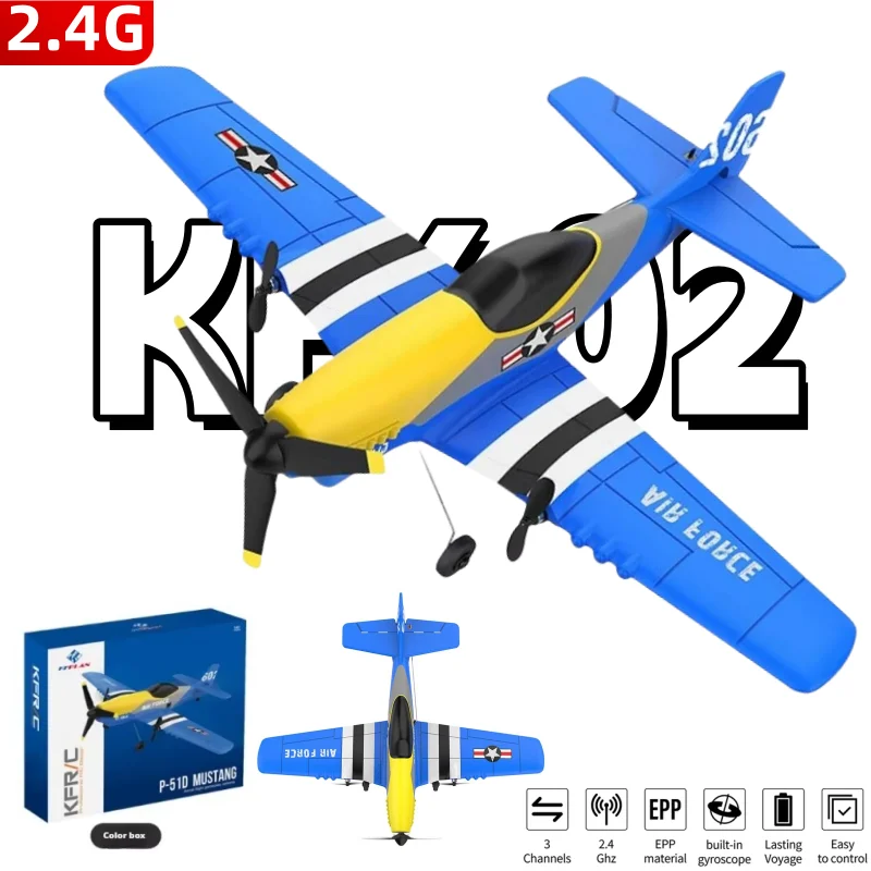 New Kf602 Three Channels Remote Control Aircraft P51d Mustang Fighter Fixed Wing Model Remote Control Electric Aircraft Toy Gift