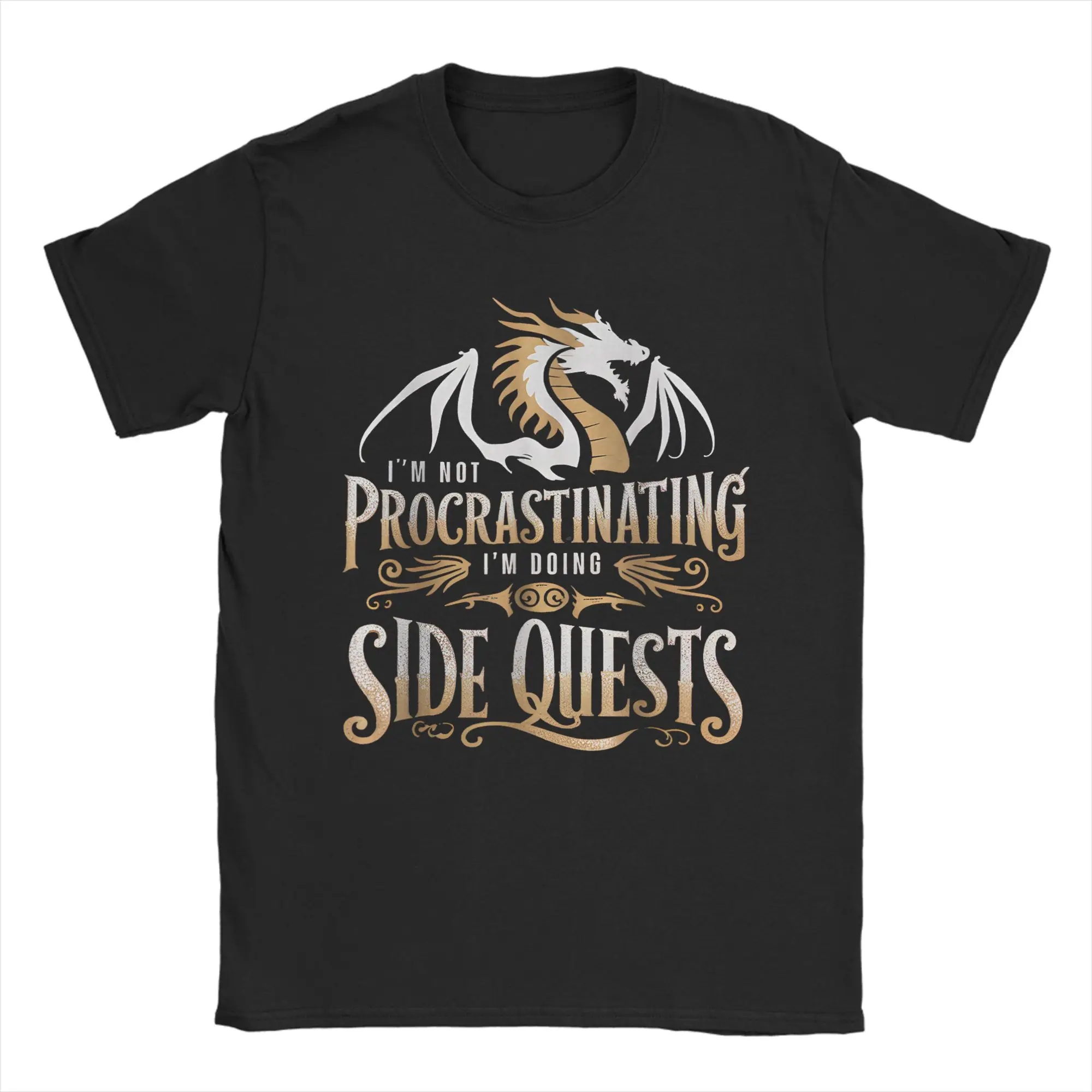 Epic Gamer Fantasy Adventure Apparel I'm Not Procrastinating I'm Doing Side Quests Dragon Tee Shirt For Men's Short-Sleeve Tees