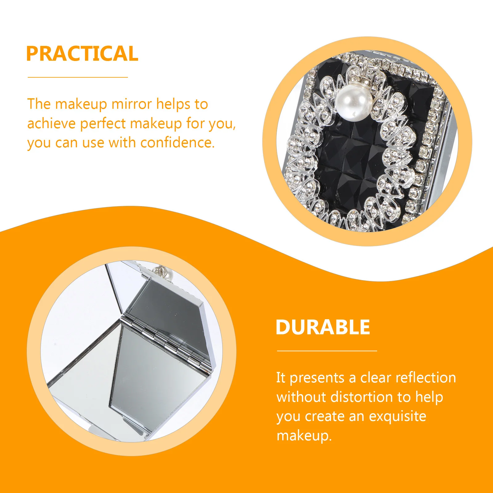Perlenanhänger, kompakter, zusammenklappbarer Make-up-Spiegel, tragbarer doppelseitiger Taschenspiegel, Reisekosmetik-Werkzeug, weibliches Geschenk