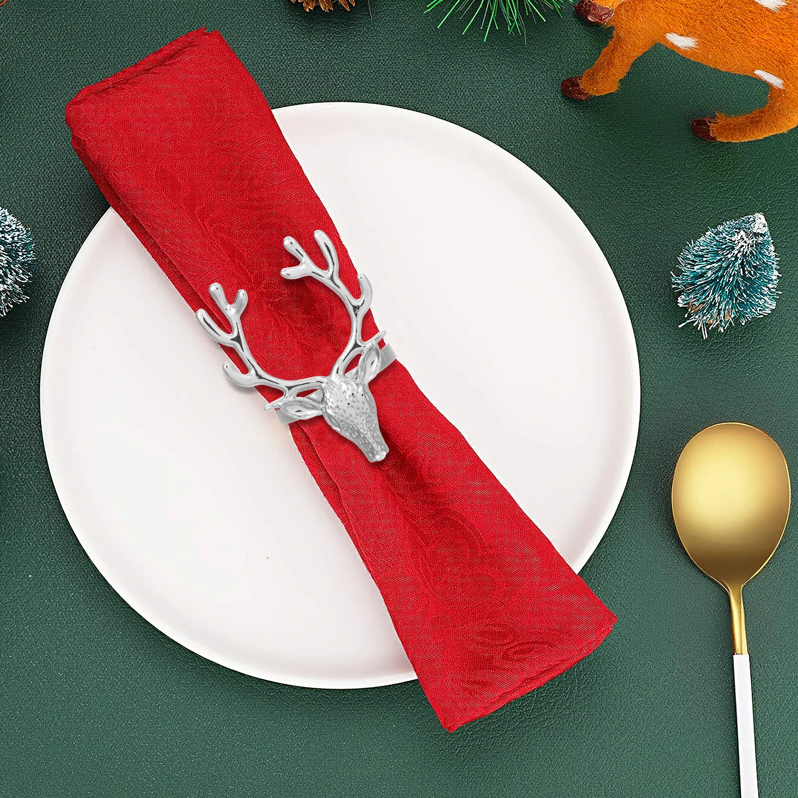 

4Pcs Deer Head Christmas Napkin Buckles Alloy Napkin Rings Holiday Dinner Party Table Decor Table Supplies Deer Decor
