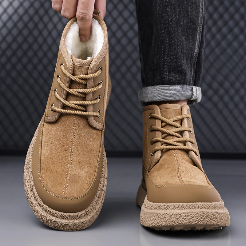 Men's winter warm cotton boots Genuine leather casual and comfortable style Outdoor Fashion Street Daily work or party shoes