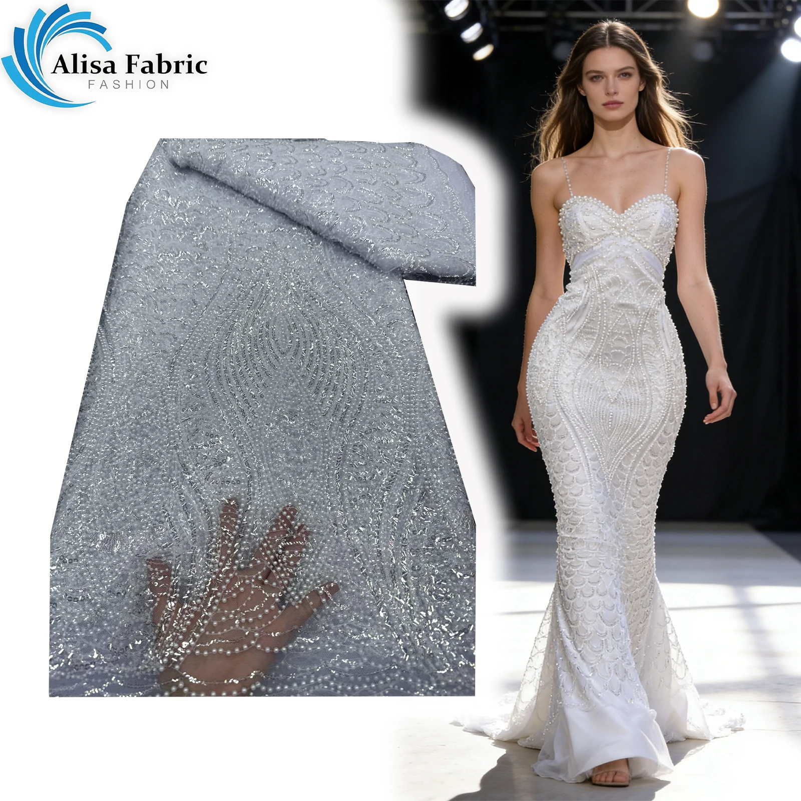 

High quality beaded lace tulle lace fabric 5yards fabric for sewing tissus couture African lace dresses for woman elegant party