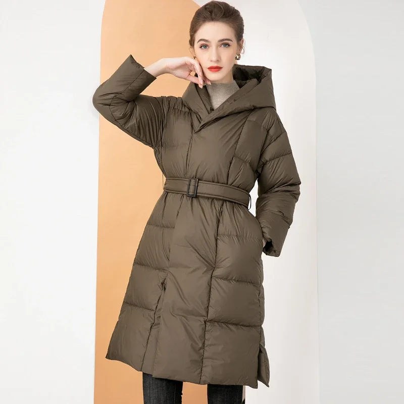 Fashionable New High Quality White Duck Down Jacket Women\'s Elegant Casual Warm Ultra Light and Thin Long Parka Coat Women\'s