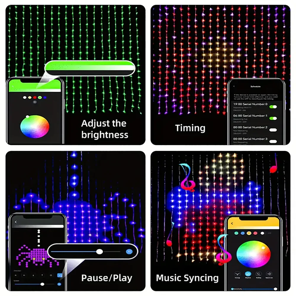 540Leds Smart Curtain Lights Programmable Music-Sync Curtain String Lights For Bedroom Backdrop Christmas Halloween Party Decor
