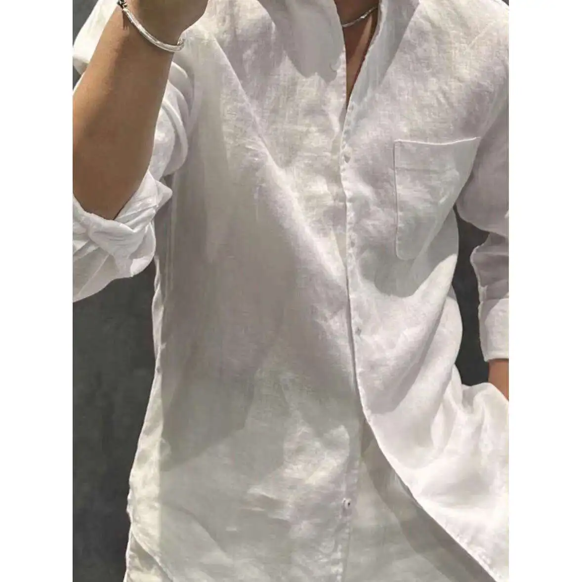 

Men's Cotton Linen Shirt Thin Breathable Loose Long Sleeve Sun Protection Open Cardigan Casual Workwear Citywalk Neck