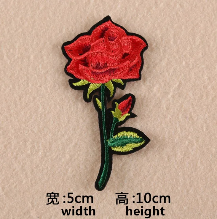 2017 New Patch 10 pcs Red Flowers Embroidered patches iron on cartoon Motif Applique hat bag shoe phone decor repair accessory