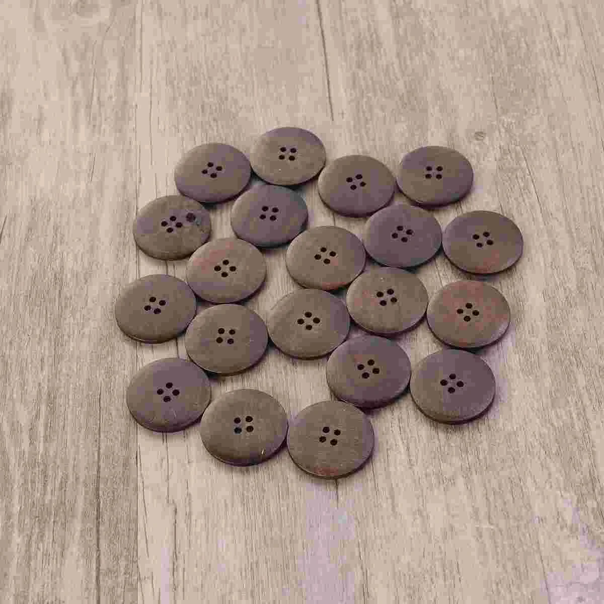 20PCS 35MM Wooden Buttons Round Sag Four Holes Pattern Decorative Buttons for Sewing Scrapbooking Crafts (Dark Coffee)