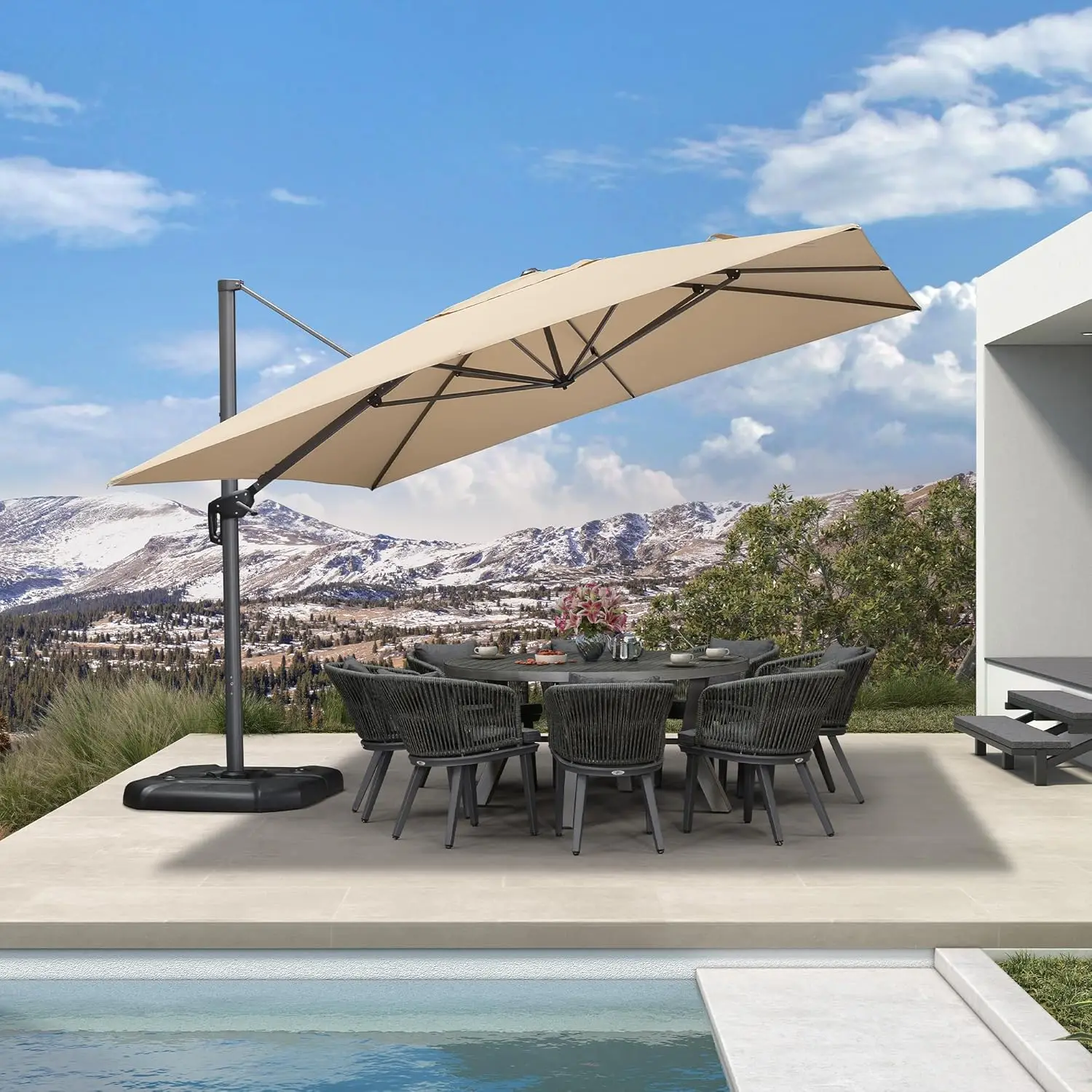 

11.5' X 11.5' Telescopic Patio Umbrella Outdoor Cantilever Umbrella Square Up Down Lifting Offset Umbrella with 360-degree