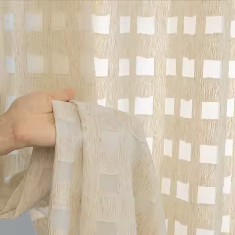 Vintage Lace Grid Sheer Curtains, Bohemian Sun Filtering Voile Drapes for Window, Elegant Curtains for Living Room Bedroom Cover