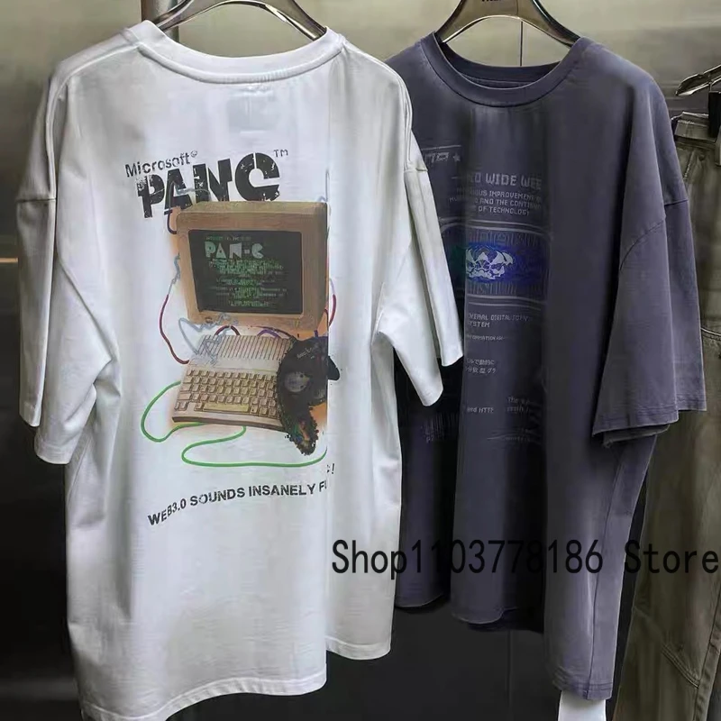 

Niche Trend Brand PANQ Kanye West T-shirt Do Old Washed Computer Print Tee Men Women Same Style KANYE WEST Short-sleeved Top