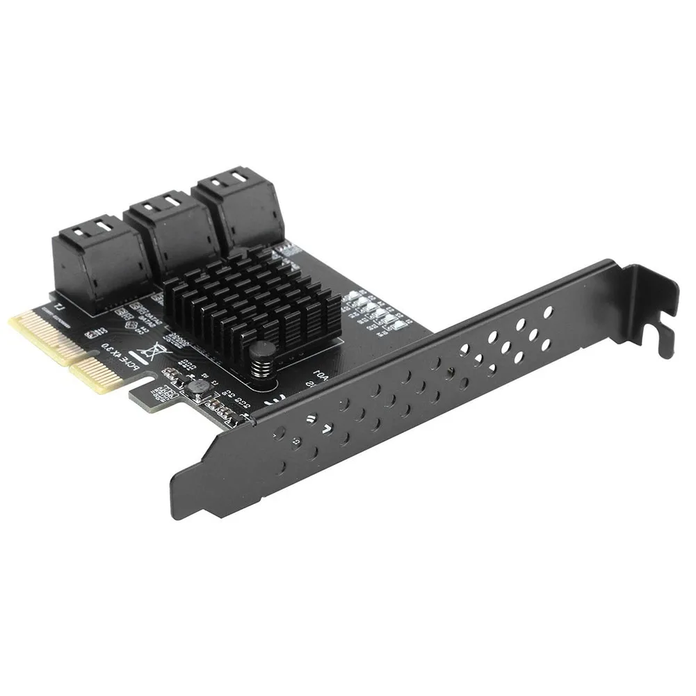 6 Port PCI-E Expansion Card Adapter SATA3.0 6Gbps X4/x8/x16 Slot For ASMedia ASM1166 Chip Windows=Linux Profile Included