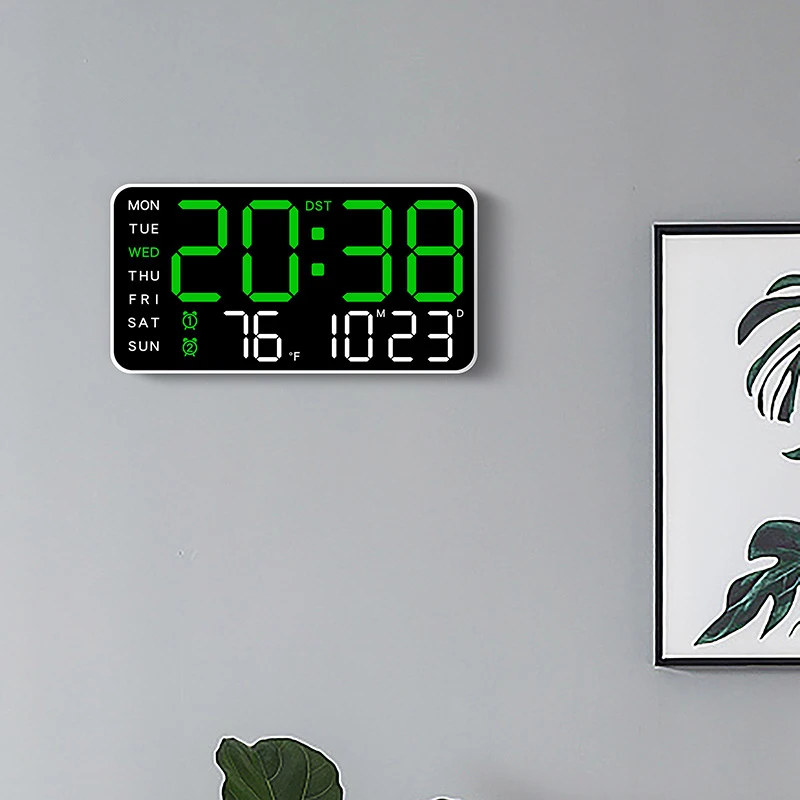 Digital Wall Clock Temperature Date Week Display Dual Alarm Clock Voice Control 5 Levels of Brightness Adjustment Table Clock