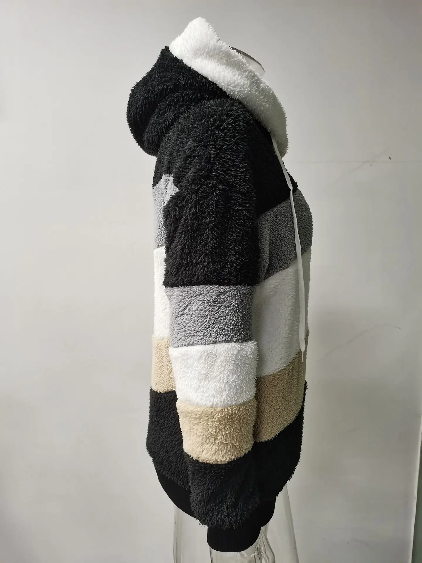 Damen-Fleecejacke mit Kapuze und Reißverschluss, dick, warm, mit Sherpa-Futter, Oversize-Mantel, lässige Winteroberbekleidung mit Taschen für Herbst und kalte Tage – Detail 4
