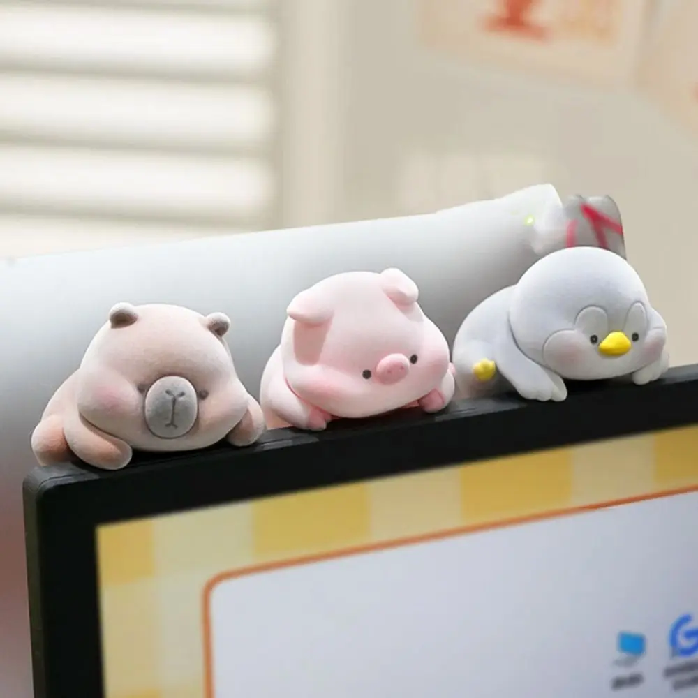 Flocking คอมพิวเตอร์ตกแต่งโต๊ะเครื่องประดับ PANDA สุนัขหน้าจอสัตว์เพนกวินการ์ตูนคอนโซลกลางตุ๊กตา