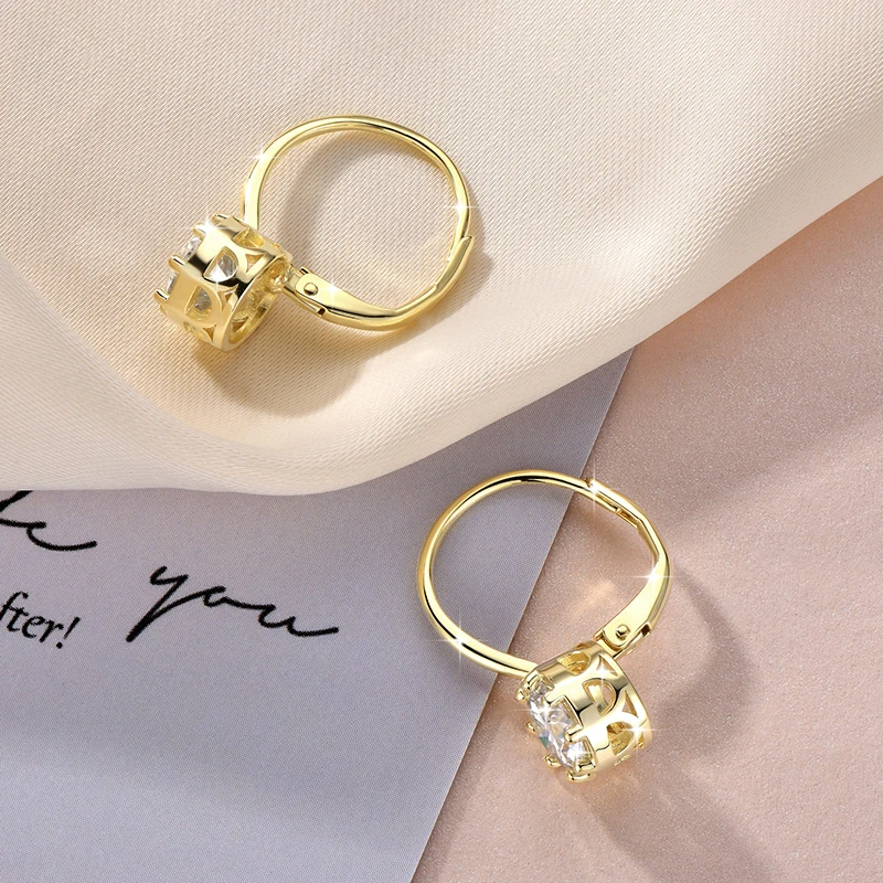 Lnngy Sparkling GRA Certified Moissanite Diamond Earrings For Women 14K Gold Filled 6.5MM Single Stone Hoop Earring Jewelry - view 5