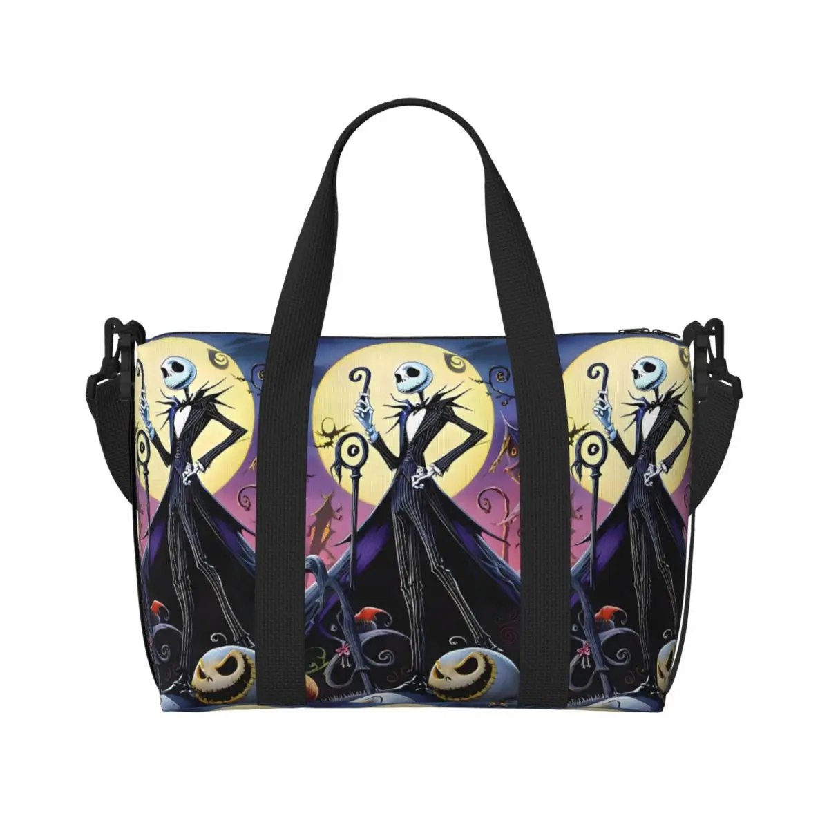 

Custom The Nightmare Before Christmas Tote Bag for Women Large Capacity Vintage Gothic Skull Gym Beach Travel Bags