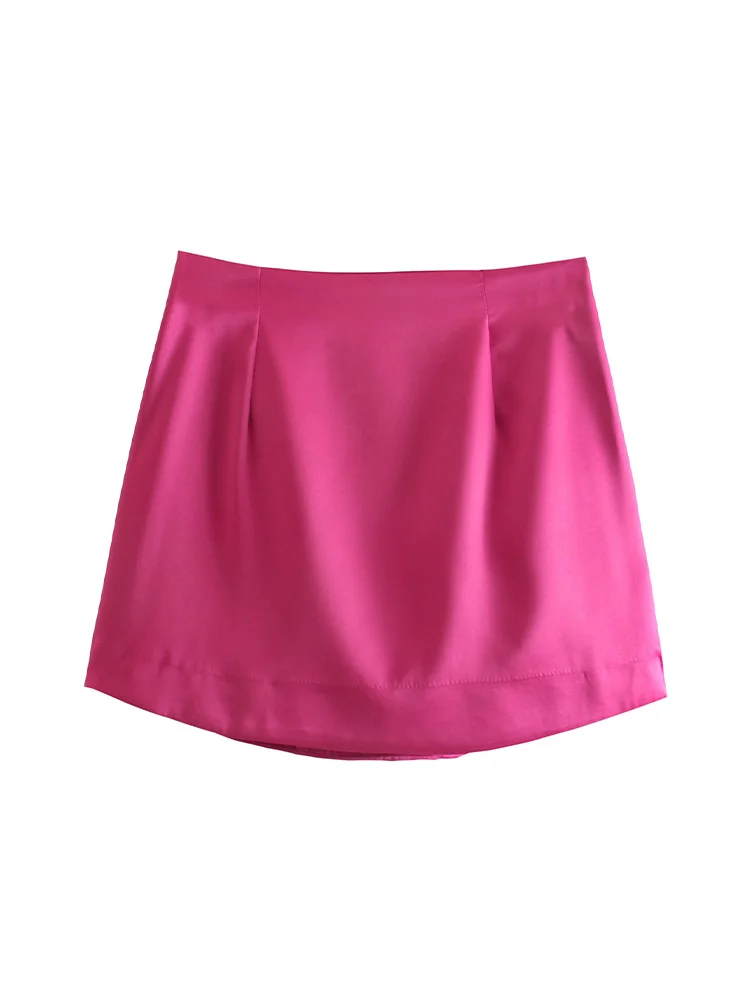 Willshela Women Fashion Purple Satin Mini Skirt High-waist Side Zipper Chic Lady Woman INS style Soft Short skirts
