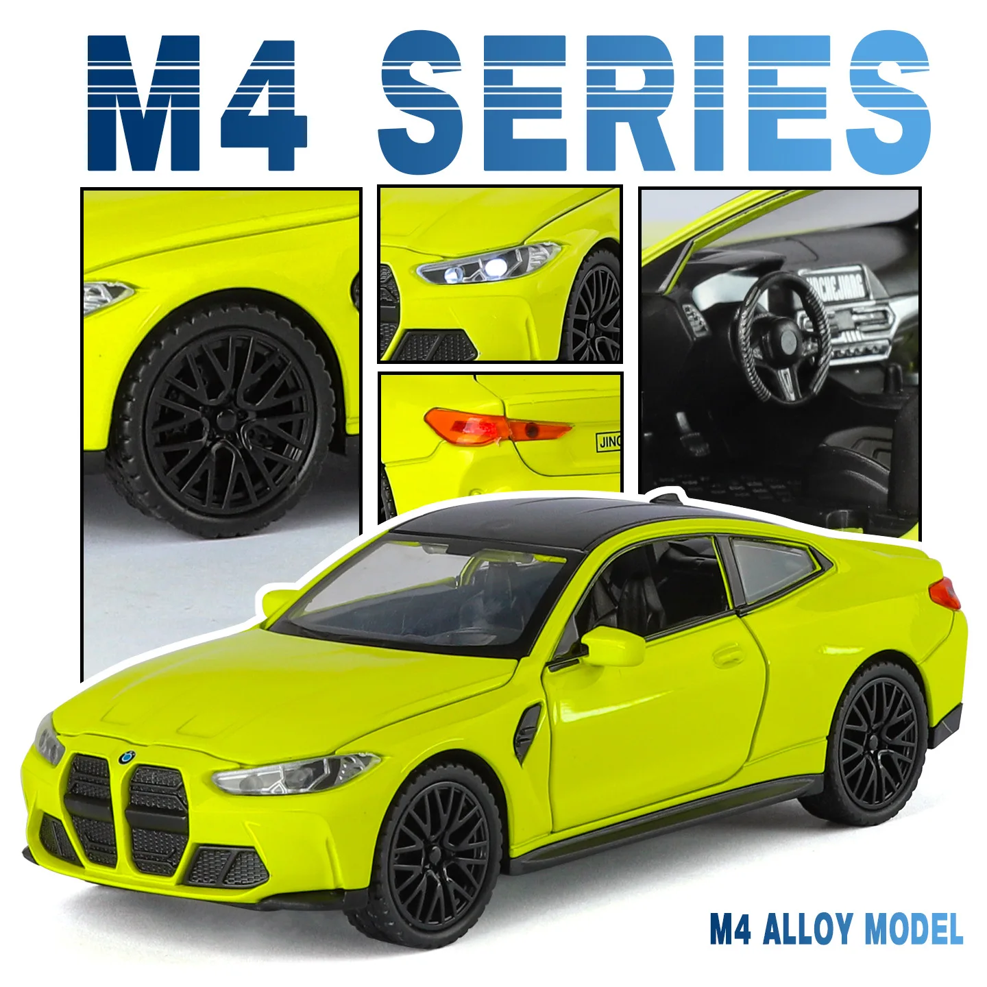 1:32 M4 Sports Car Alloy Simulation Die-casting Car Model Sound and Light Pull Back Toy Collection Ornament Gift