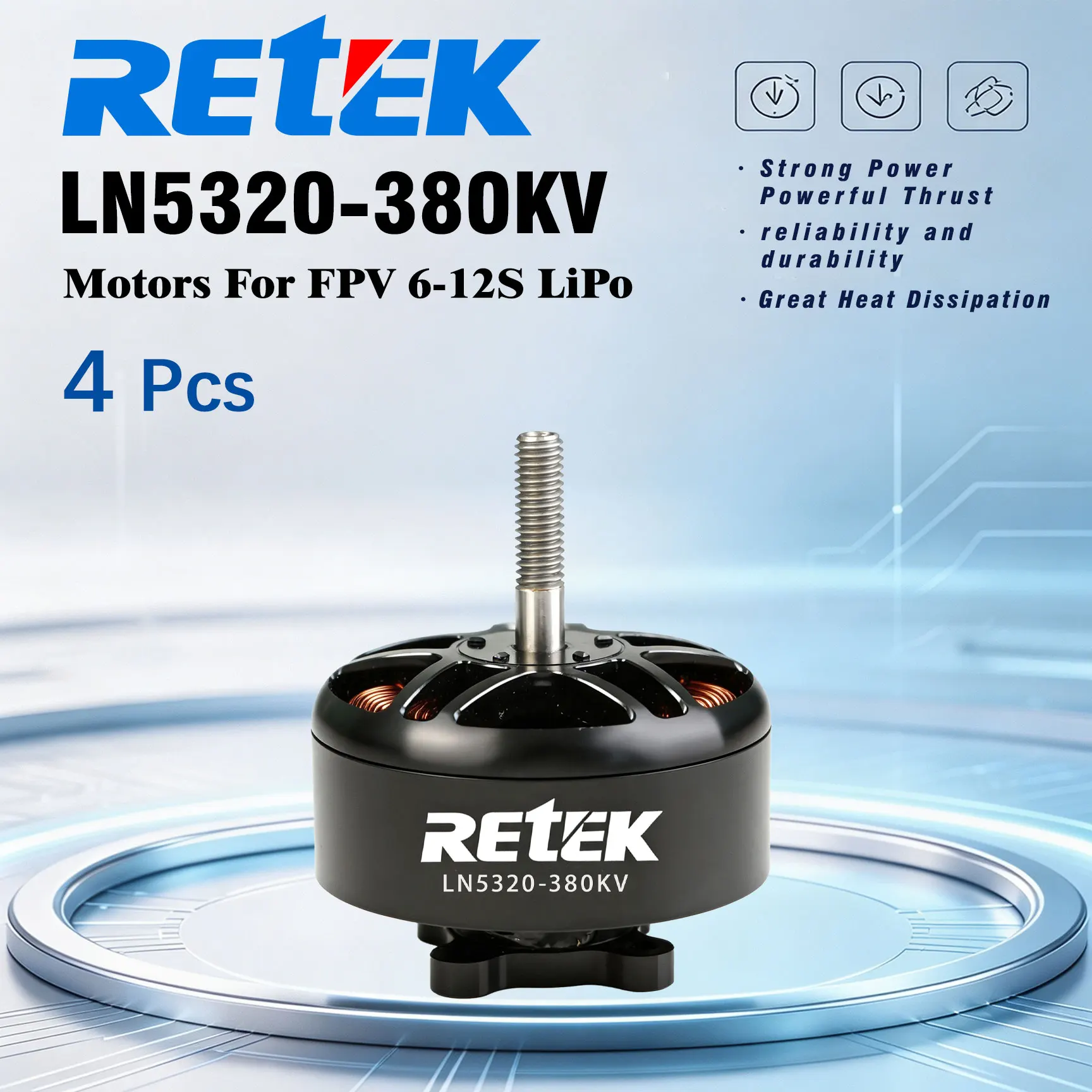 4pcs RETEK LN5320 Brushless Motor 380KV for 6S-12S Drone DIY Parts High-Thrust Lightweight RC Drone Motors