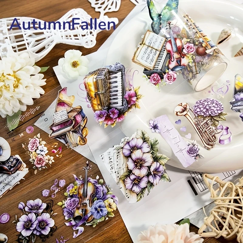 2 متر/لفة آلة موسيقية PET اشي الشريط الزهور ملصقات شفافة شريط لاصق مزخرف لمجلة سكرابوكينغ مذكرات