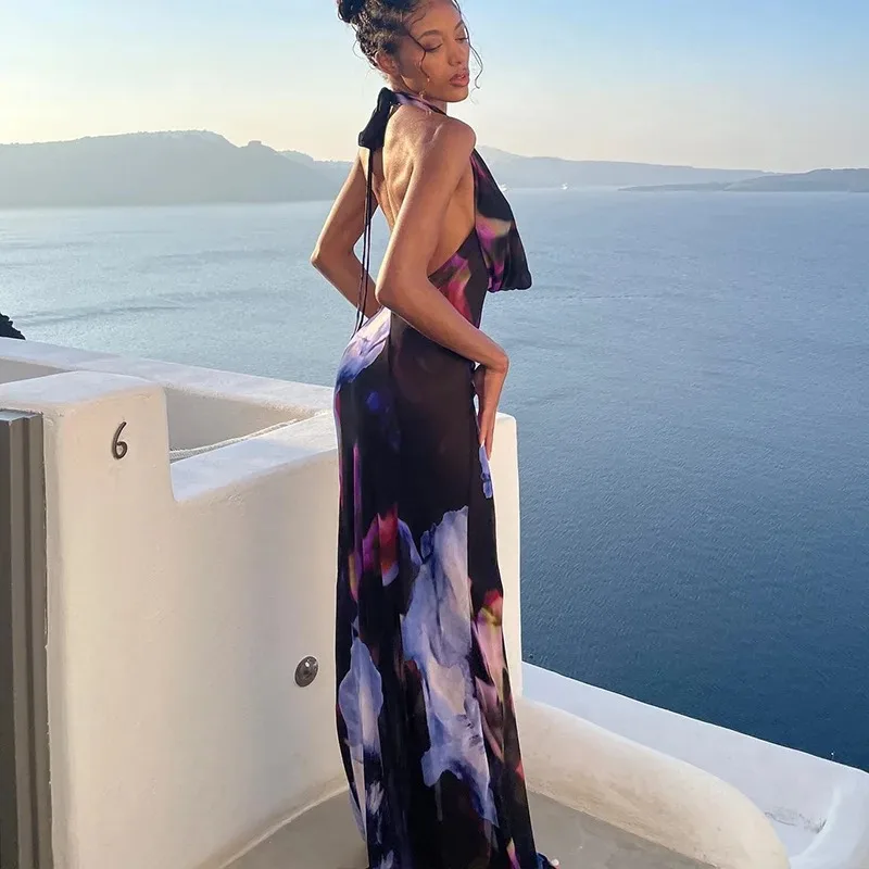 

Women Summer Tie-dye Backless Long dress Beach Skirt Cover up