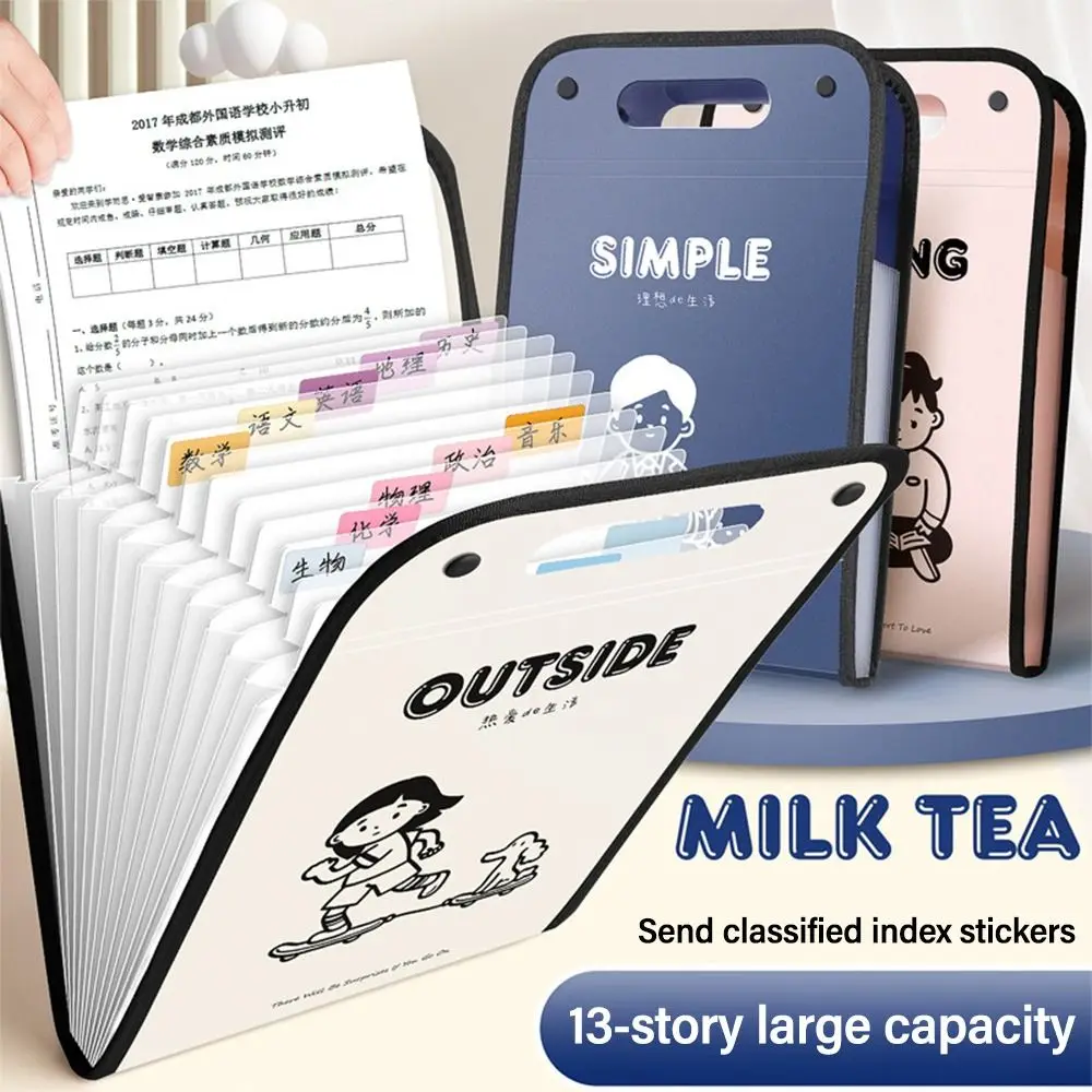 Portable Waterproof A4 File Folder With English Letter Pattern 13 Pockets File Organizer PP Portfolio