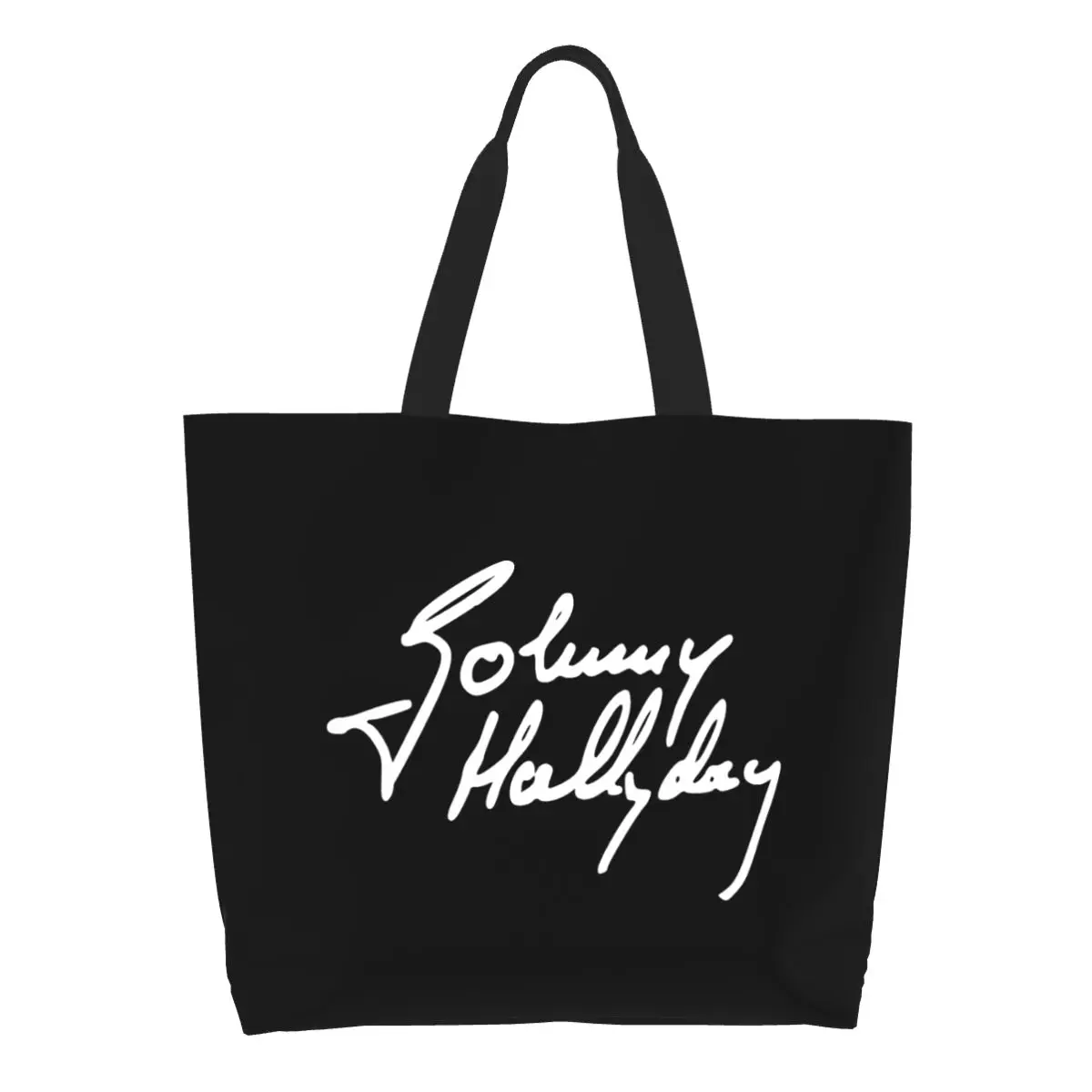 Reusable French Rock Legend Johnny Hallyday Shopping Bag Women Shoulder Canvas Tote Bag Portable Groceries Shopper Bags