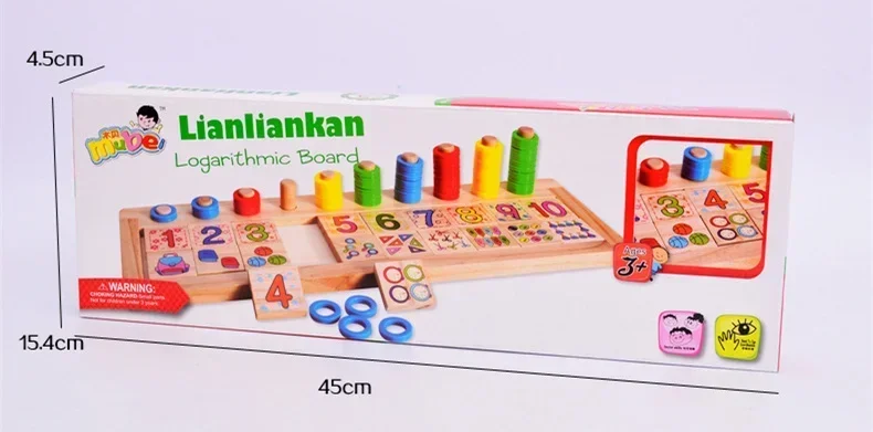 [ตลก] เด็กวัสดุ Montessori ไม้เรียนรู้ที่จะนับตัวเลขจับคู่ก่อนการศึกษาการสอนคณิตศาสตร์ของเล่นกระดานลอการิทึม