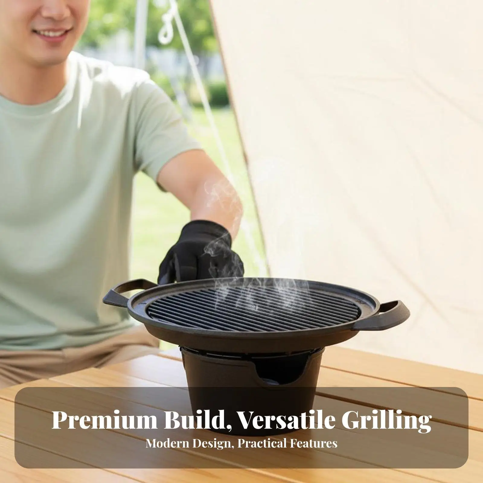 Outdoor Grill Mini Tabletop BBQ Electric Nonstick Pan Korean Grill Portable for Couples Camping Apartments - view 4